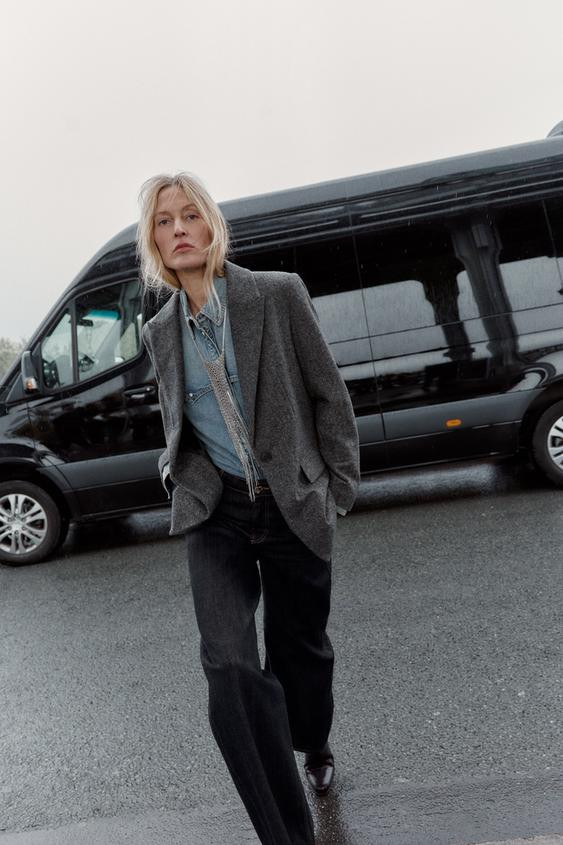 HERRINGBONE WOOL BLAZER | Zara Canada