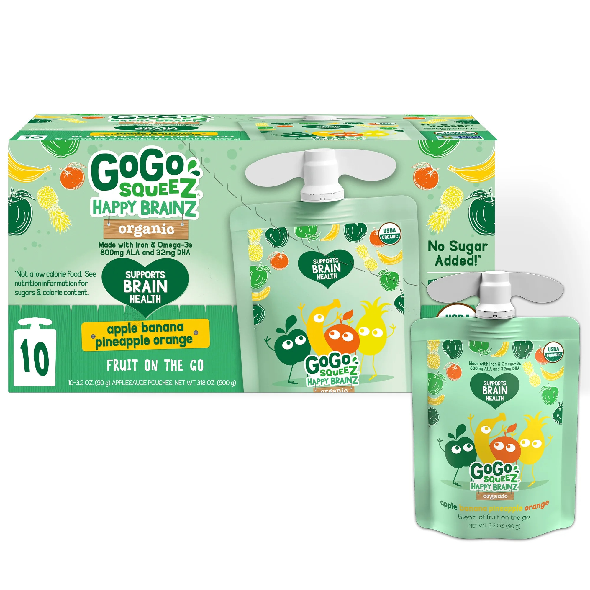 (10 Pack) GoGo Squeez Happy Brainz Banana Pineapple Orange Snack Pouch, 3.2 oz | Walmart (US)