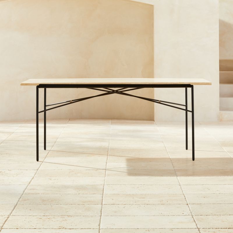 Pavilion Travertine Modern Outdoor Dining Table Model 6141 | CB2 | CB2