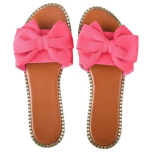 Women's Bow Flat Casual Sandals Summer Comfortable Non-slip Slides Slip On Open Toe Sandals Indoor Outdoor Slippers Shoes | Amazon (US)