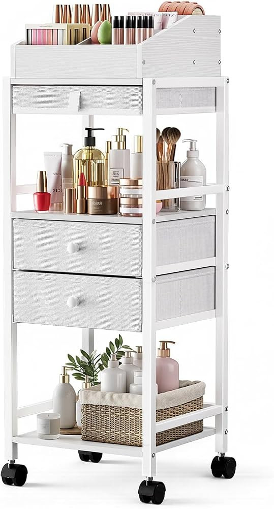 Luxspire Makeup Organizer Cart, Makeup Storage with Drawers, White | Amazon (US)