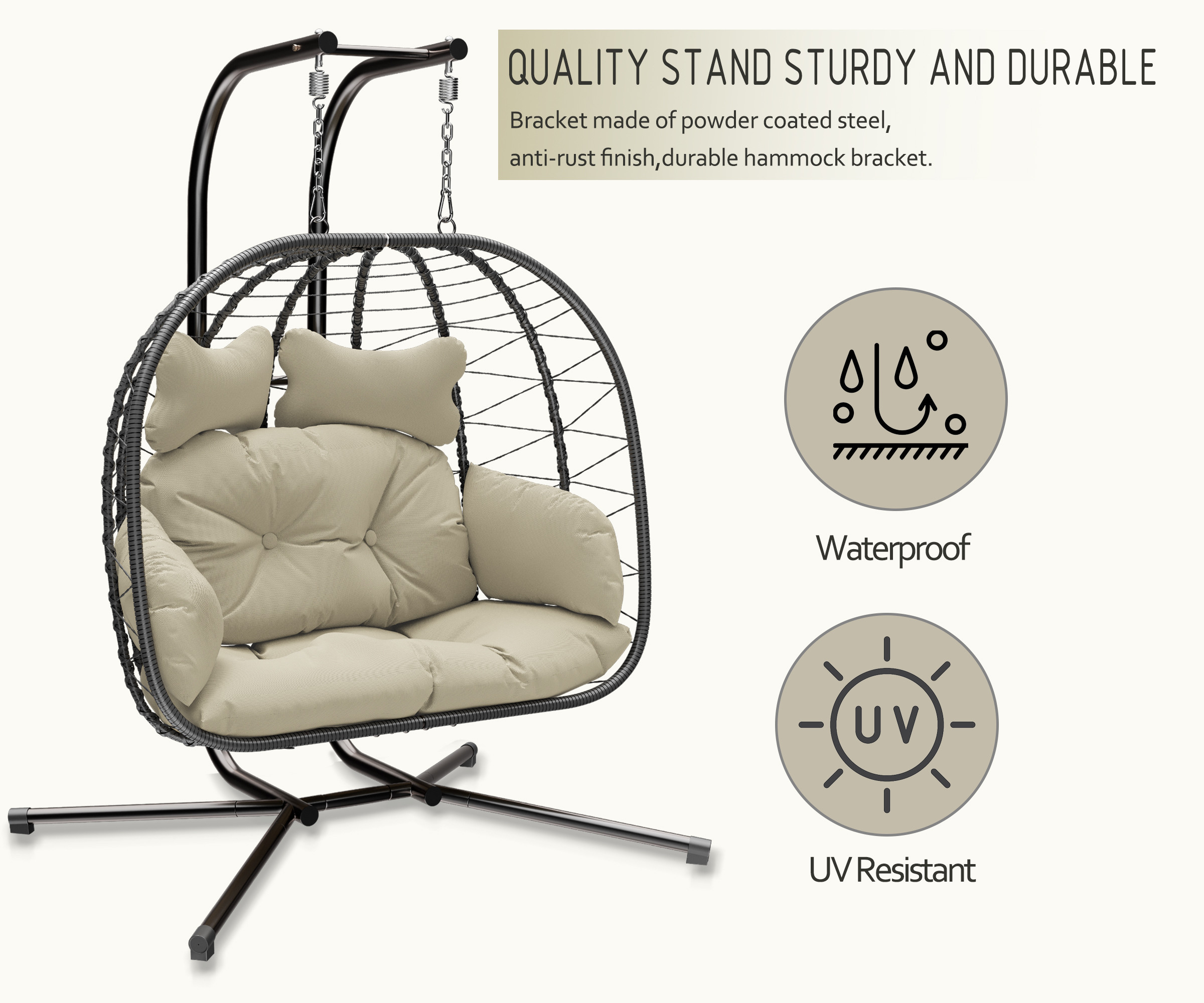 Bifanuo Double Wicker Swing Egg Chair Hammock Foldable Hanging Loveseat with Stand, UV Resistant ... | Walmart (US)