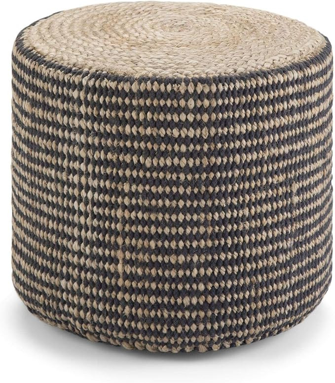 SIMPLIHOME Larissa Round Pouf, Footstool, Upholstered in Natural Hand Braided Jute, for the Livin... | Amazon (US)