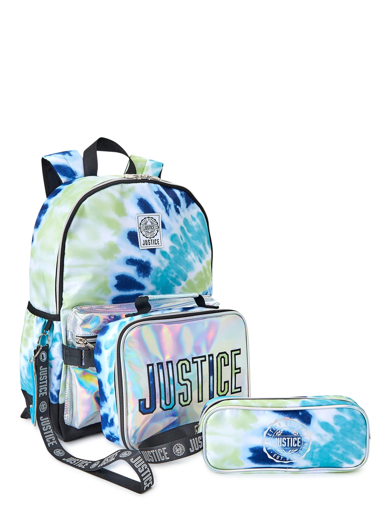 Justice Girls Metallic Print Backpack, Lunch Tote and Pencil Case, 3-Piece Set Blue Tie Dye - Wal... | Walmart (US)