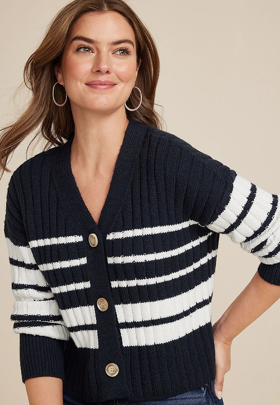 Striped Ribbed Cardigan | Maurices