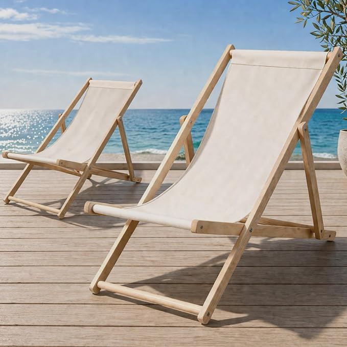 2 Pcs Outdoor Folding Sling Chair - Solid Pine Wood Frame & Breathable Oxford Fabric - 3-Position... | Amazon (US)