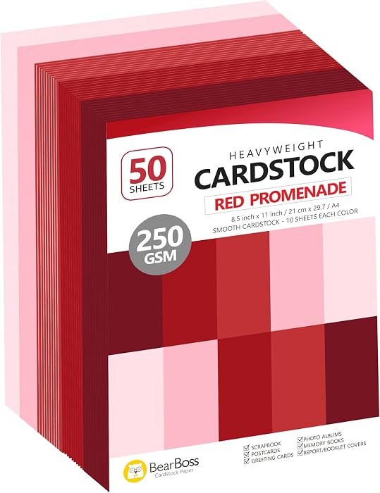 Red Colored Cardstock Thick Paper 50 Sheets, 8.5" x 11" Heavyweight 92lb Cover Card Stock for Cra... | Amazon (US)