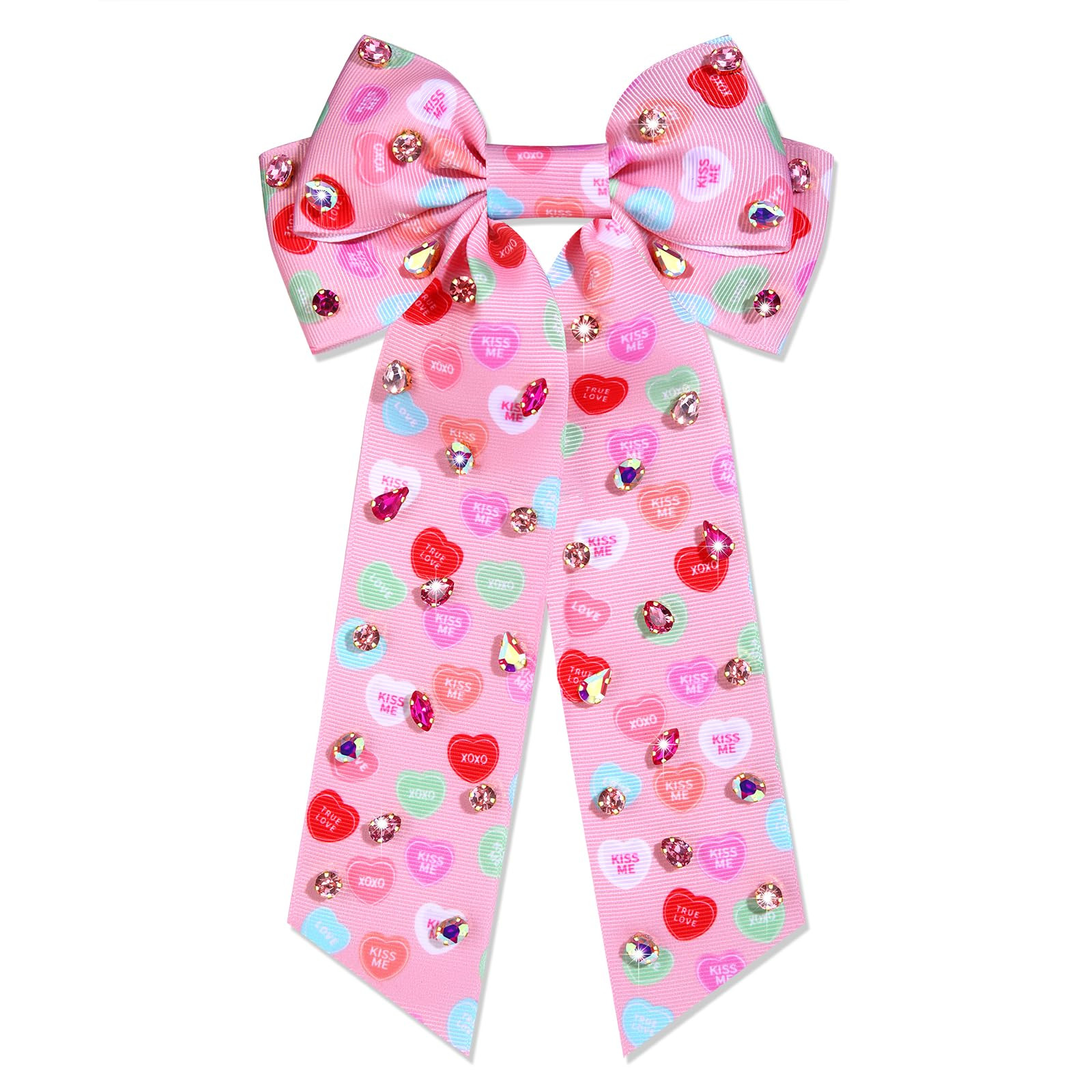 Valentines Day Hair Bows for Girls Candy Heart Hair Bows Crystal Jeweled Conversation Heart Hair ... | Amazon (US)