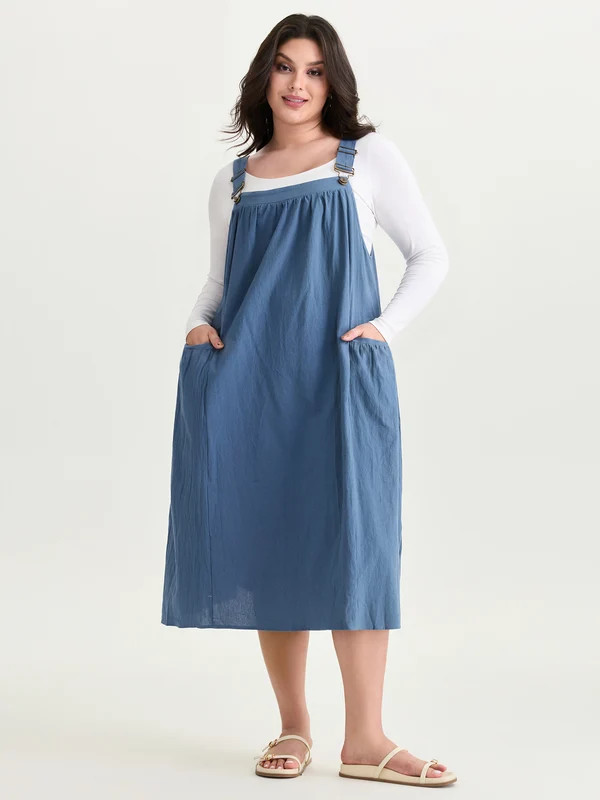 Pure Cotton Pleated Pockets Midi Dress | Bloomchic