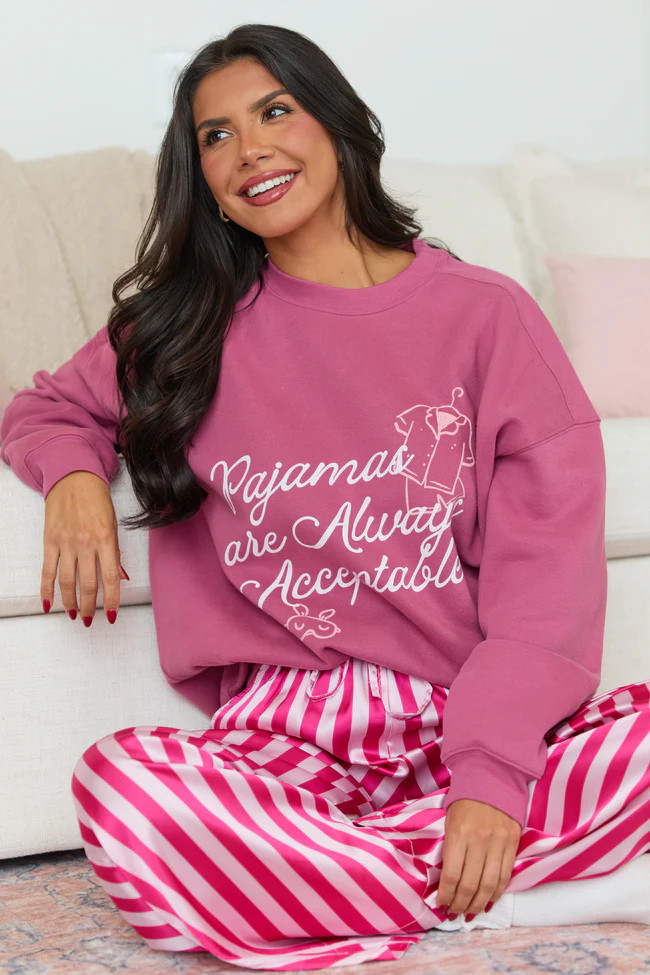 Pajamas Are Always Acceptable Rose Graphic Sweatshirt SALE | Pink Lily