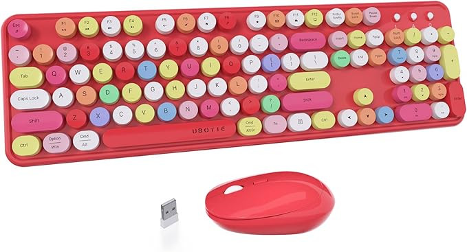 UBOTIE Colorful Computer Wireless Keyboard Mouse Combos, Typewriter Flexible Keys Office Full-Siz... | Amazon (US)