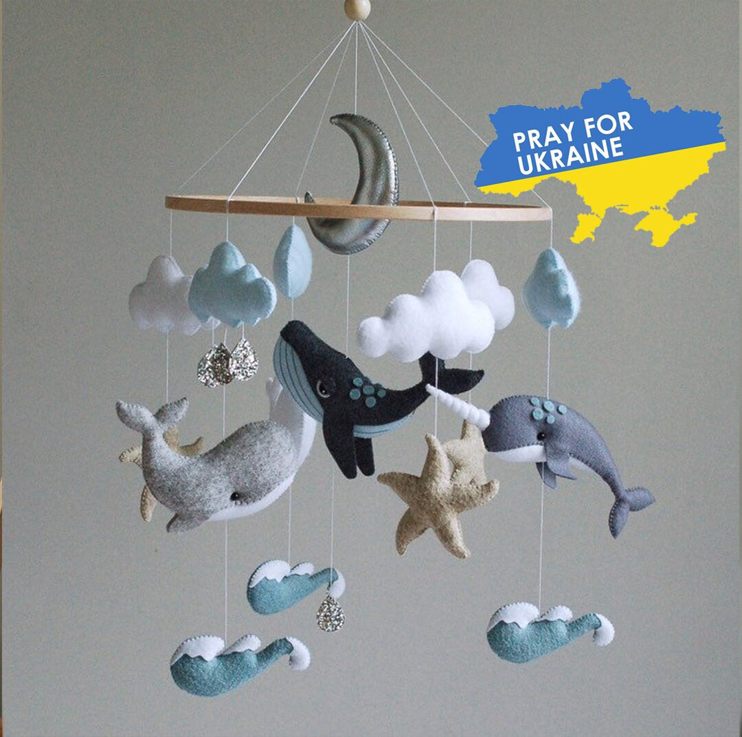 Whale baby mobile nursery Felt baby mobile boy narwhal dolphin Sea ocean waves nursery hanging cr... | Etsy (US)