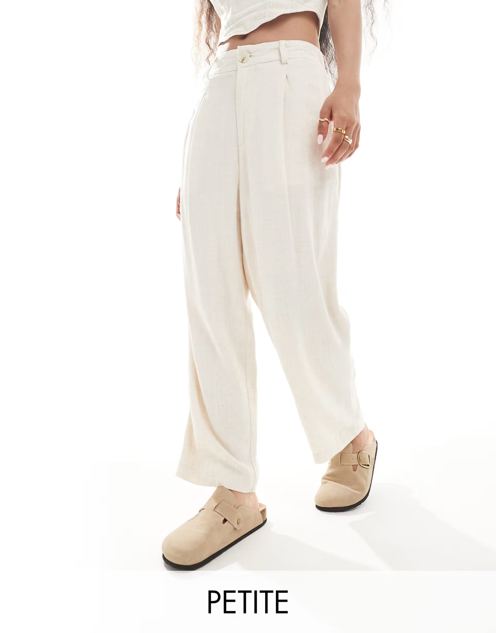 Stradivarius Petite linen look chino in natural | ASOS (Global)