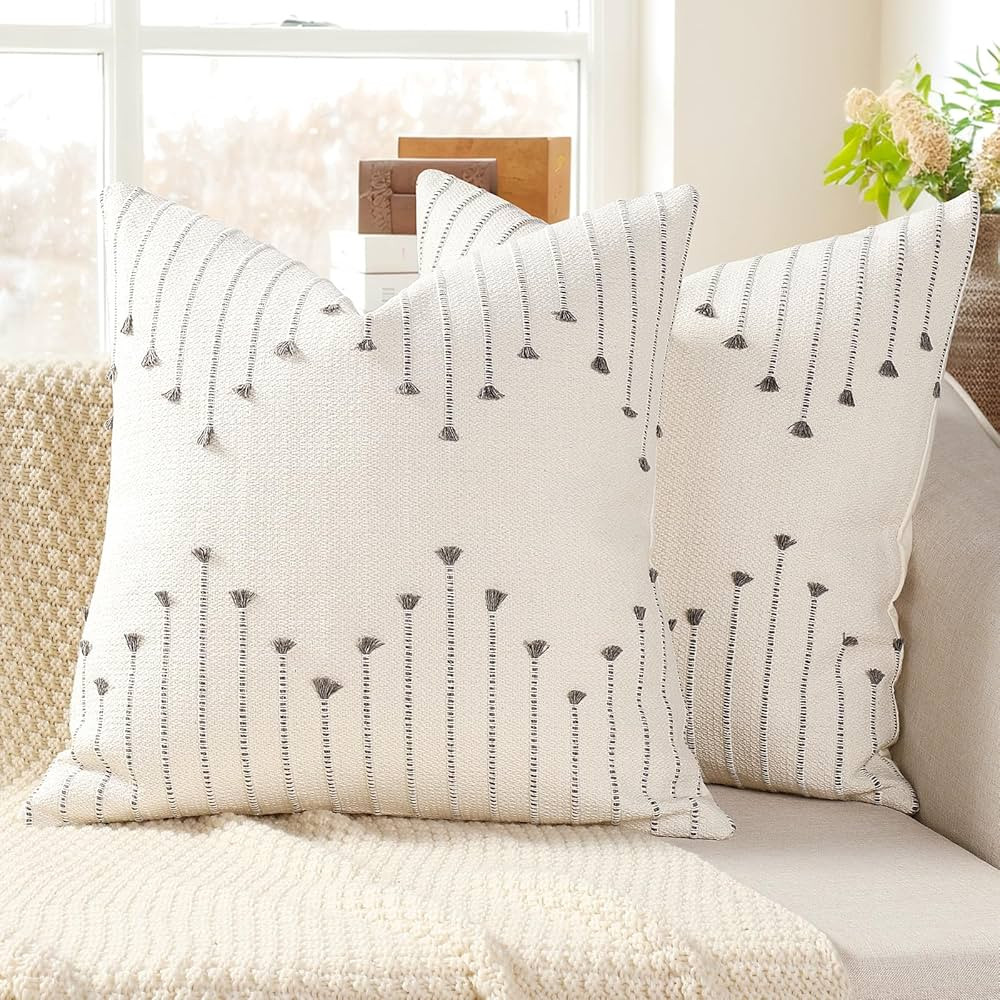 YCOLL Pillow Cover 18x18 Set of 2 Neutral Woven Decorative Throw Pillows for Couch Bed Living Roo... | Amazon (US)
