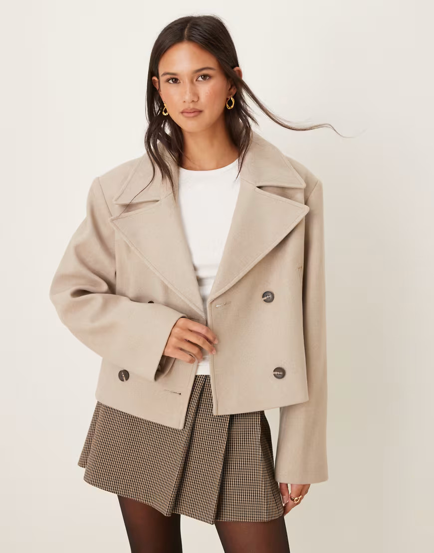 ASOS DESIGN short formal trench coat in oatmeal-Brown | ASOS (Global)