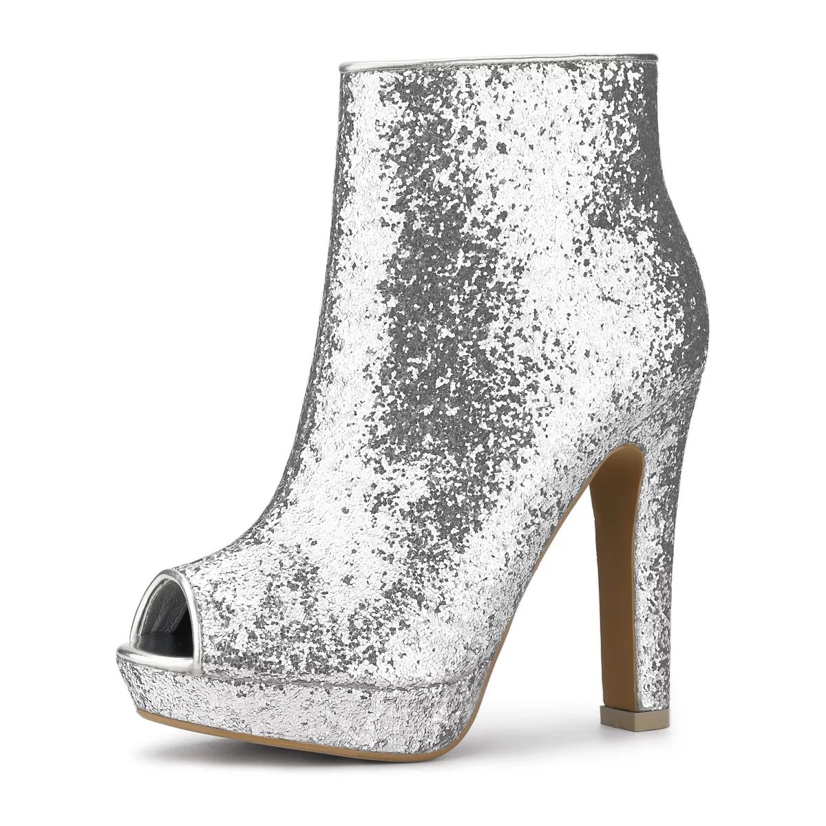 Allegra K Women's Glitter Platform Chunky Heeled Open Toe Ankle Boots | Target