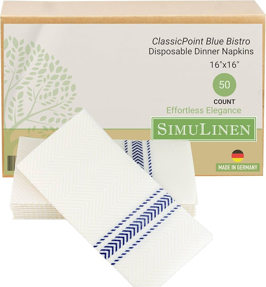 SimuLinen ClassicPoint Bistro Blue Disposable Paper Napkins – Everyday Paper Napkins & Biodegra... | Amazon (US)