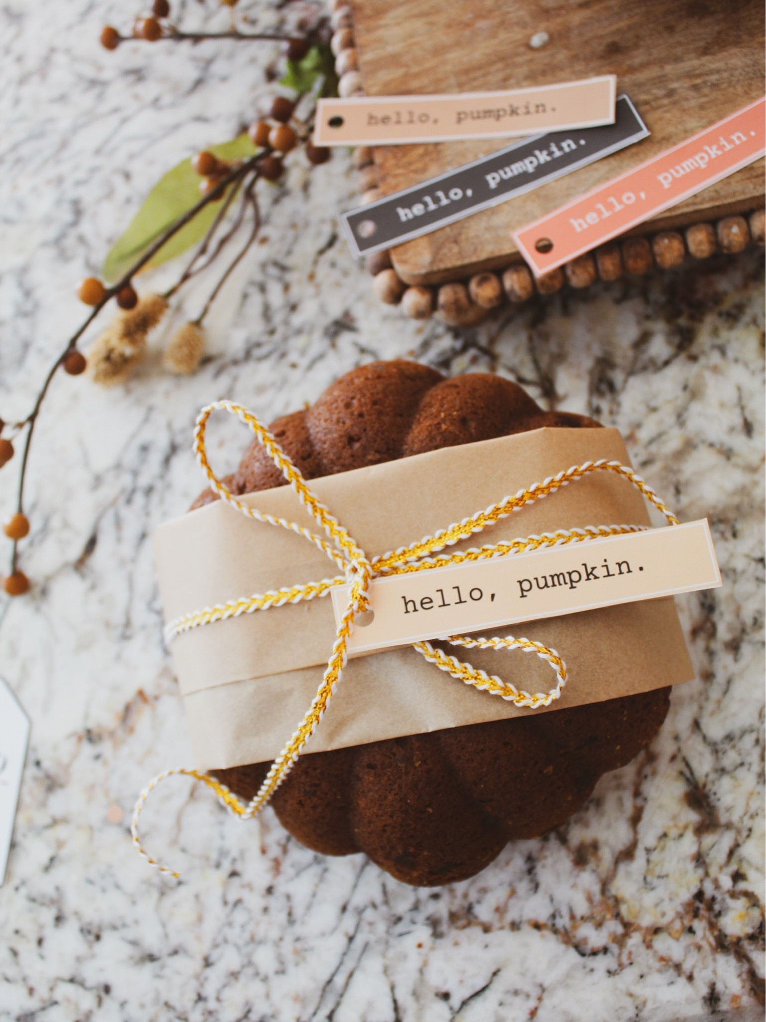 Gifting Pumpkin Bread.  I love these little pumpkin bread gifts!  
Pumpkin Bread Recipe
1 2/3 cups all-purpose flour
1 cup sugar
1 T. pumpkin pie spice
1/4 tsp baking powder
1 tsp baking soda
dash of salt
1 cup canned pumpkin puree
½ cup melted butter
2 large egg
1 cup chopped walnuts or chocolate chips (optional) Full Recipe can be found on my blog.

#LTKfoodie #LTKSeasonal #LTKdayinmylife