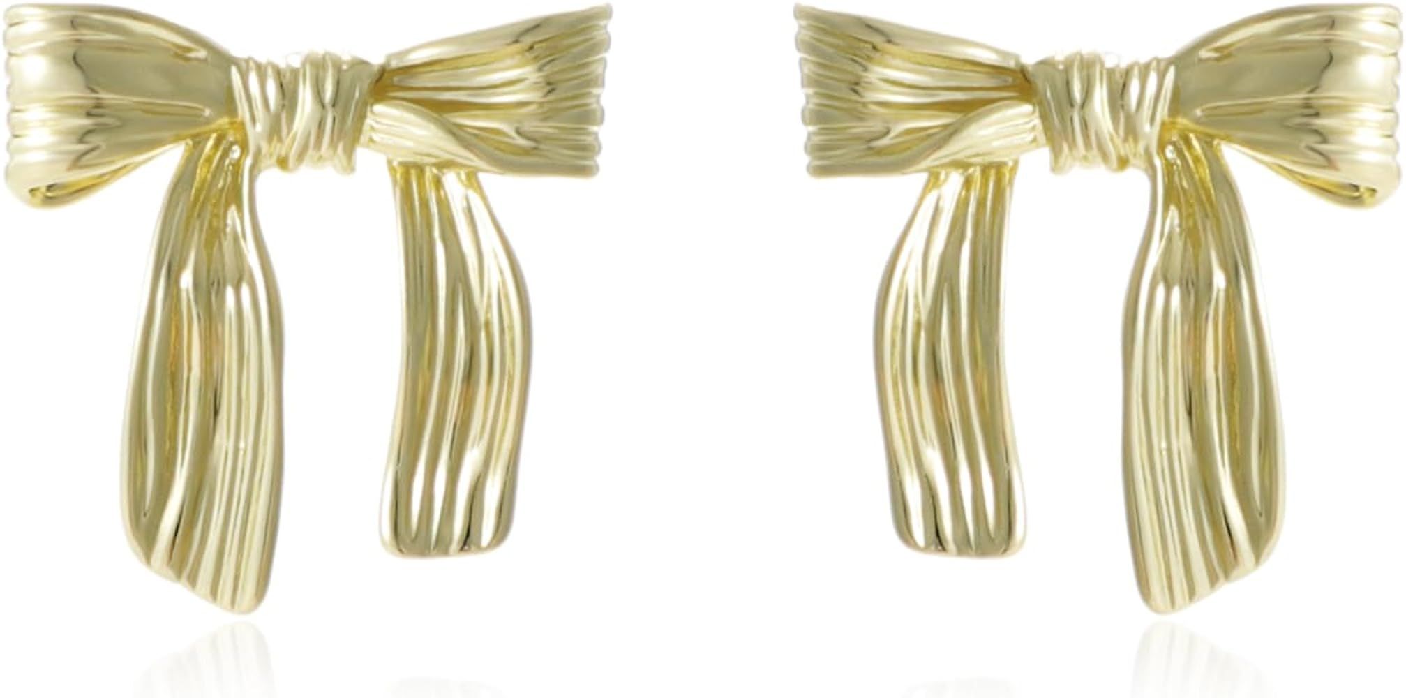 Gold Silver Bow Earrings for Women Girls,Cute Ribbon Bow Stud Earrings Statement Bow Drop Earring... | Amazon (US)