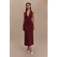Annita Crepe Halter Midi Dress - Merlot I MESHKI I Size XXS | MESHKI US