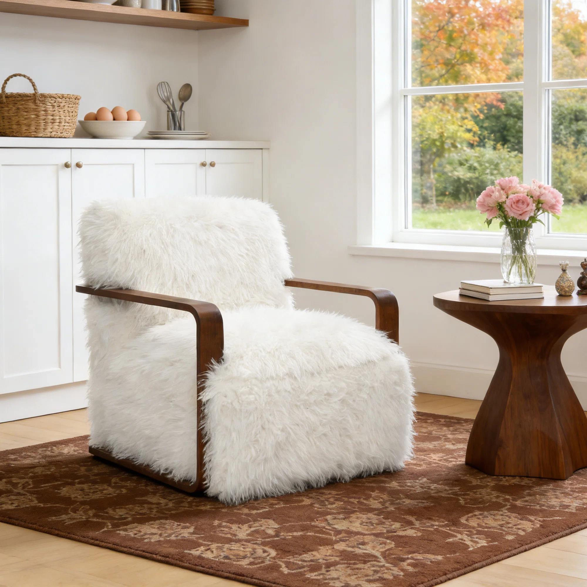 28.3" Wide Faux Fur Accent Chair,Upholstered Lounge Chair With Curved Wooden Arms,Tight Back & Se... | Wayfair North America