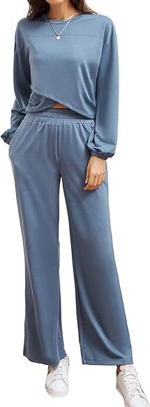 GRACE KARIN Lounge Sets for Women 2 Piece loungewear Long Sleeve Pullover Tops and Wide Leg Pants... | Amazon (US)