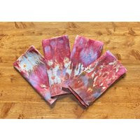 Hand Dyed Cotton Napkins, Shibori Fold, Pink Blue Orange Brown, Set Of 4 | Etsy (US)