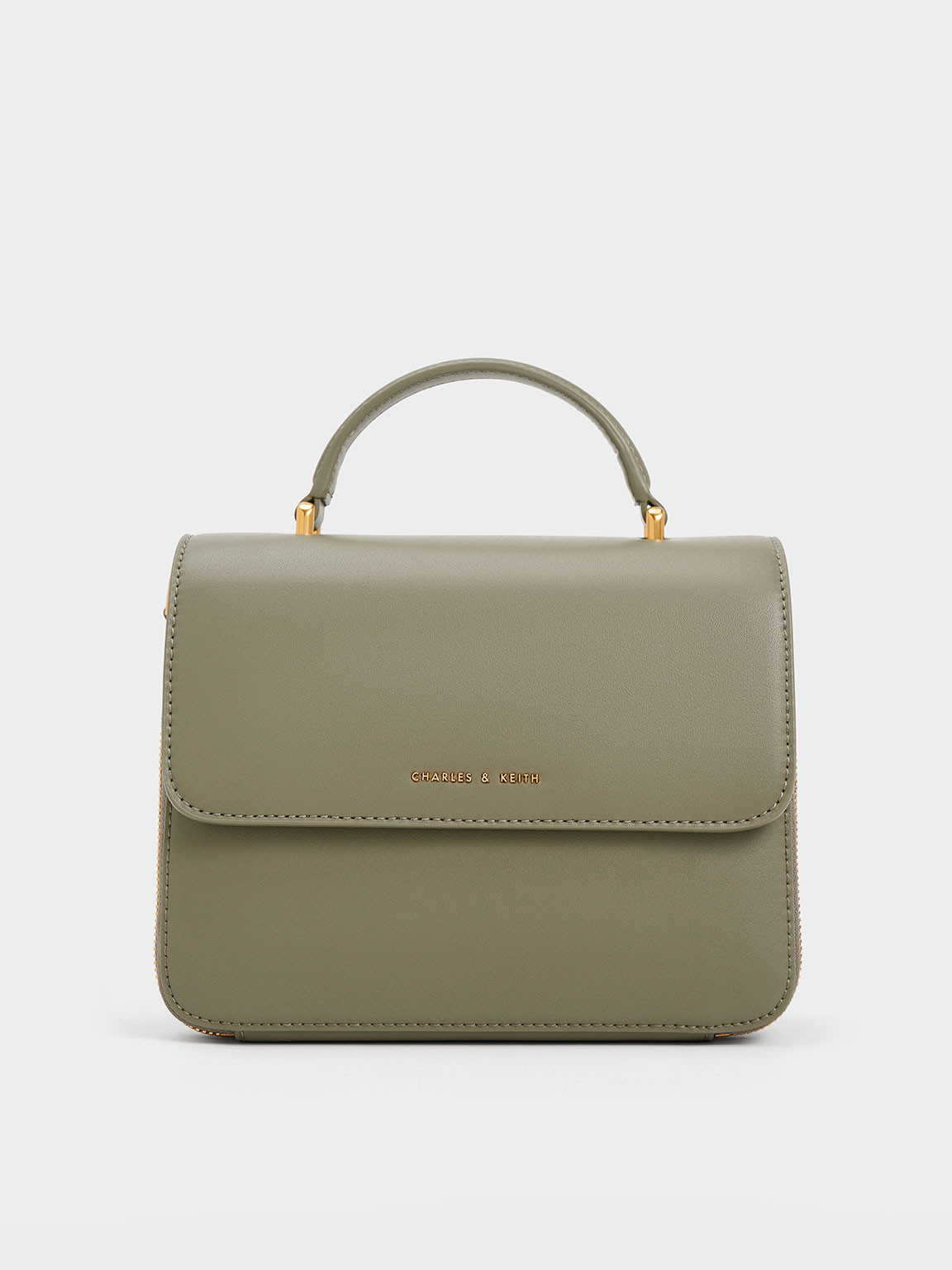 Khaki Front Flap Top Handle Bag | CHARLES & KEITH | Charles & Keith US