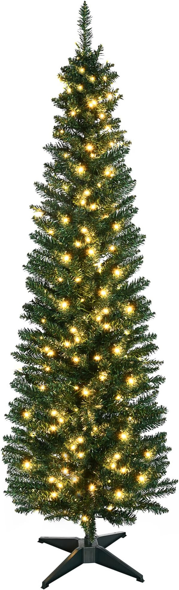 HOMCOM 6' Tall Pre-Lit Slim Noble Fir Artificial Christmas Tree with 200 Warm White LED Lights an... | Amazon (US)