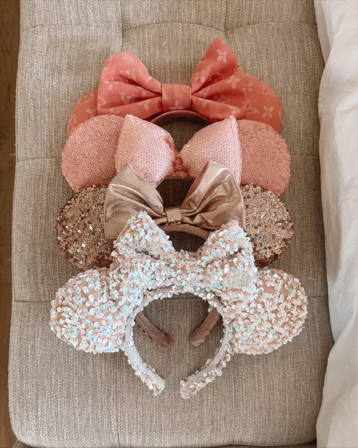 Pink and White Louis V Minnie Ears, Designer Minnie Ears