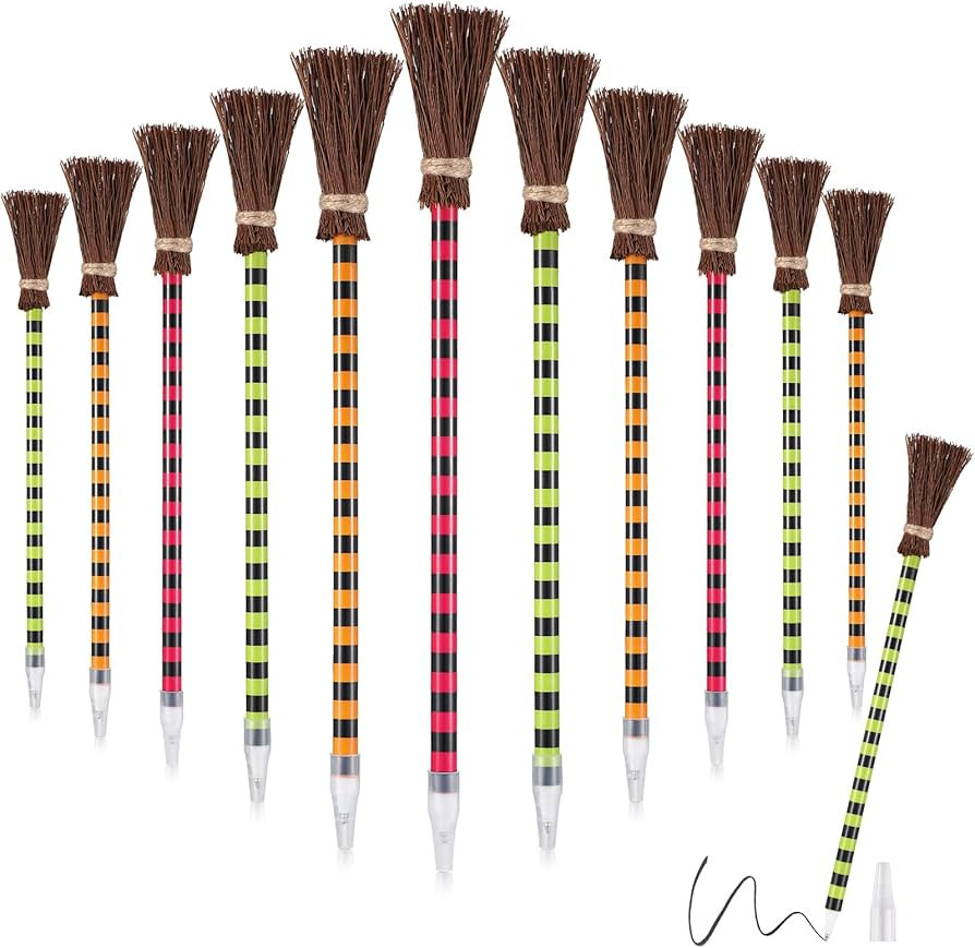 Ireer Witch Broom Pens Colorful Witch Broomstick Ballpoint Pens Wizard Pens Halloween Party Favor... | Amazon (US)