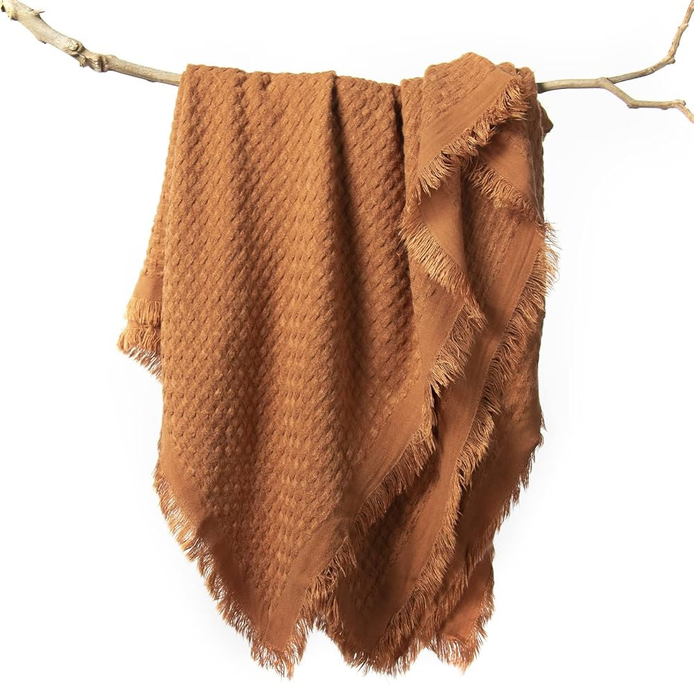 lifein Fall Throw Blanket for Couch-Soft Burnt Orange Boho Bed Throw Blankets,Cozy Knitted Waffle... | Amazon (US)