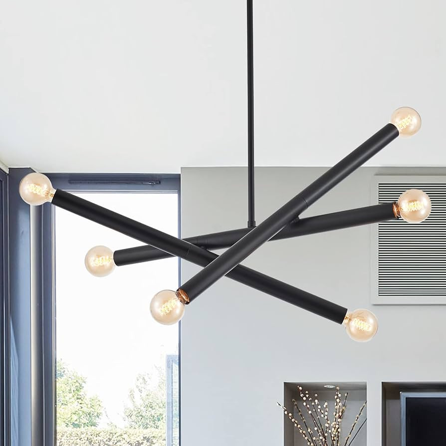 Black Sputnik Chandelier for Dining Room, Modern Pendant Light Kitchen, 6-Light Adjustable Hangin... | Amazon (US)