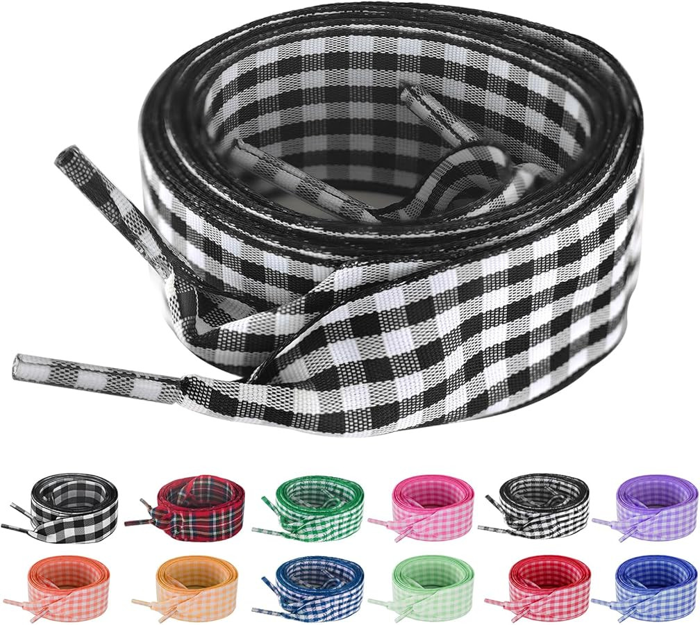 UamGlsob 25MM Gingham Ribbon Shoe Laces, Checkered Plaid Satin Fancy Cute Shoelaces Replacement S... | Amazon (US)