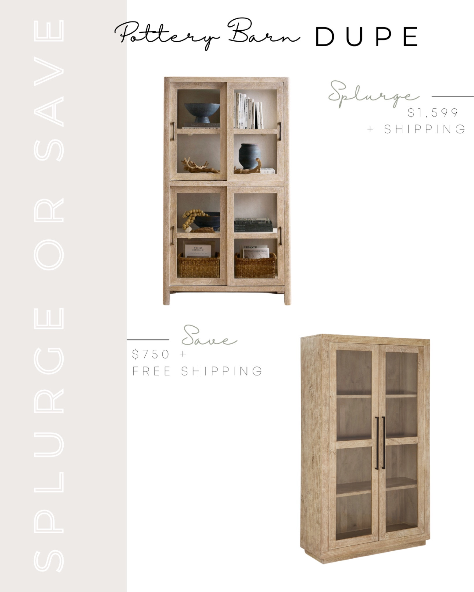 Pottery Barn Dupe | Pottery Barn Aptos Glass Storage Cabinet Dupe | Pottery Barn Inspired | Pottery Barn Look for Less | Pottery Barn Look Alike | Splurge or Save | Glass Display Cabinet | Affordable Glass Display Cabinet | Glass Storage Cabinet | Dining Room Cabinet | Living Room Cabinet | Tall Glass Cabinet 

#LTKSaleAlert #LTKHome