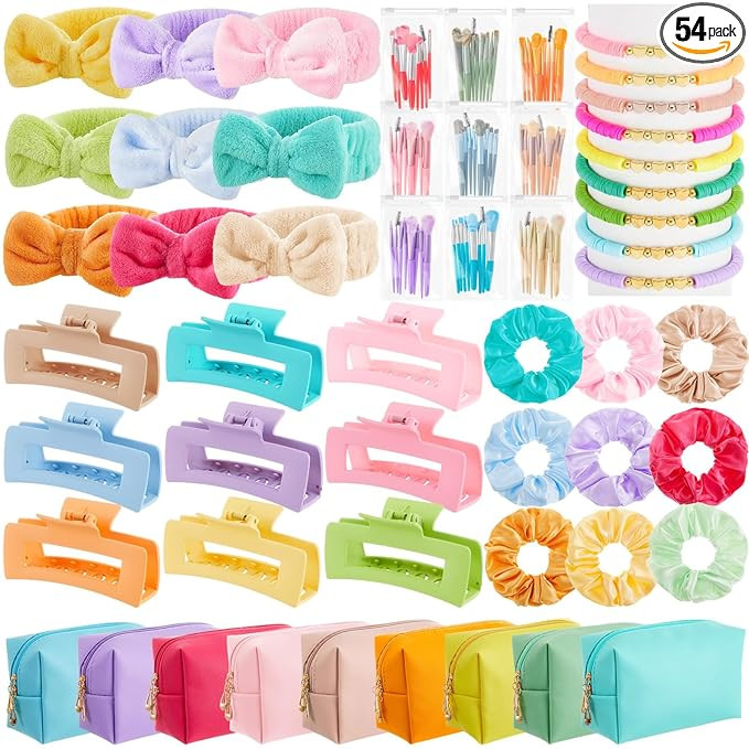Zeyune 54 Pcs Gifts Sets Bulk for Tween Teen Women Preppy Party Favors Set Preppy Makeup Bag Hair... | Amazon (US)