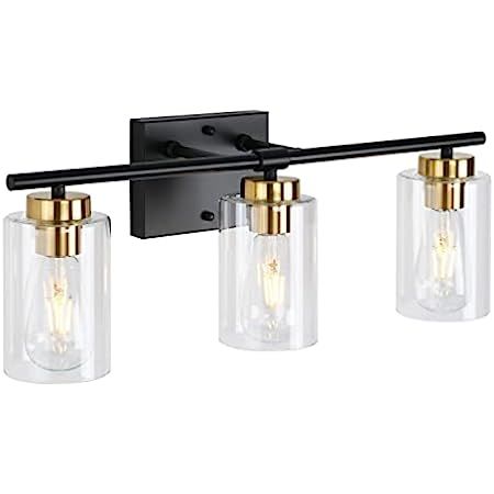 YLCHYTDZSW 3-Light Bathroom Light Fixture Matte Black and Gold Vanity Lights with Clear Glass Shade  | Amazon (US)