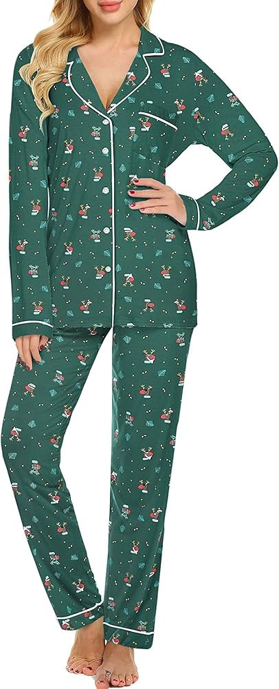 Ekouaer Pajamas Women's Long Sleeve Sleepwear Soft Button Down Loungewear Pjs Lounge Set Nightwea... | Amazon (US)