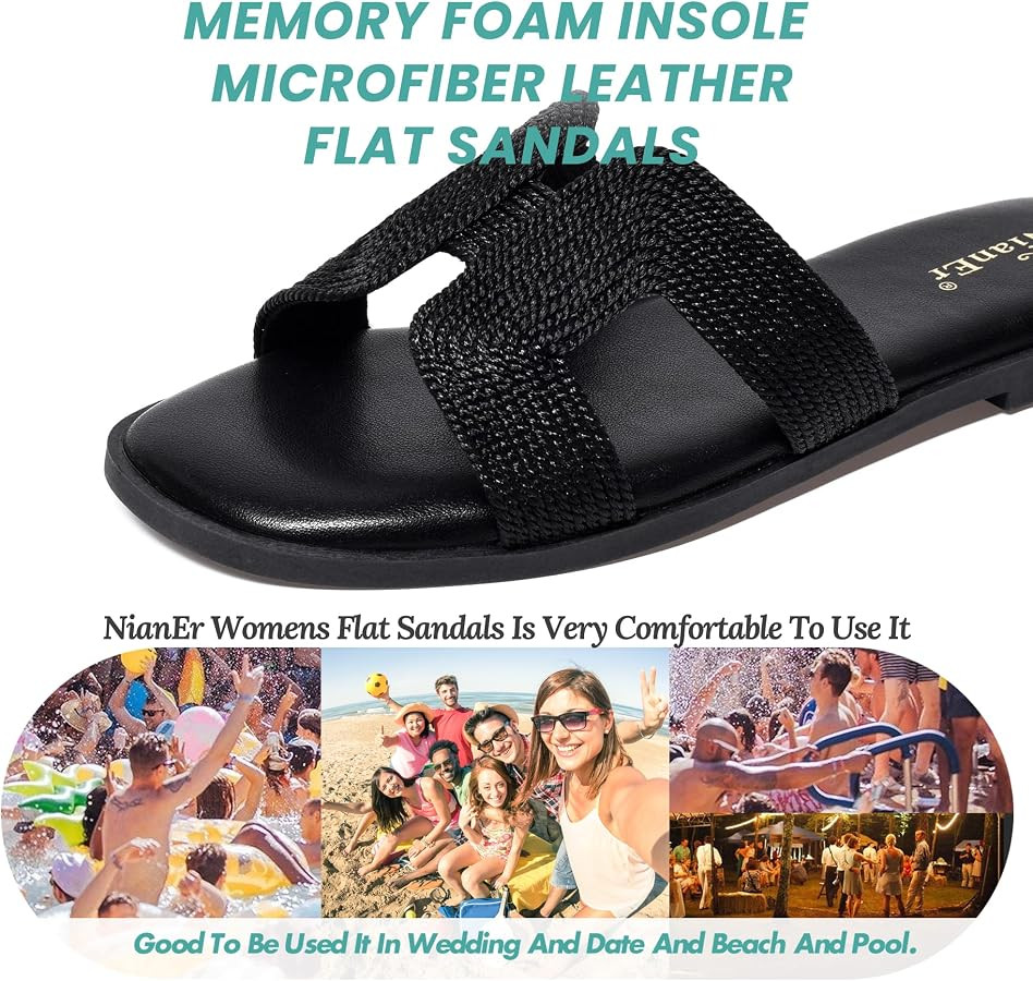 NianEr Womens Microfiber Leather Memory Foam H Sandals Summer Shoes Slides | Amazon (US)