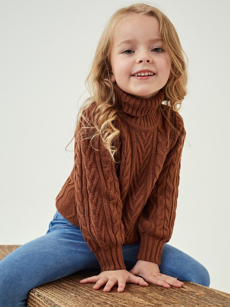 SHEIN Toddler Girls Funnel Neck Cable Knit Sweater | SHEIN