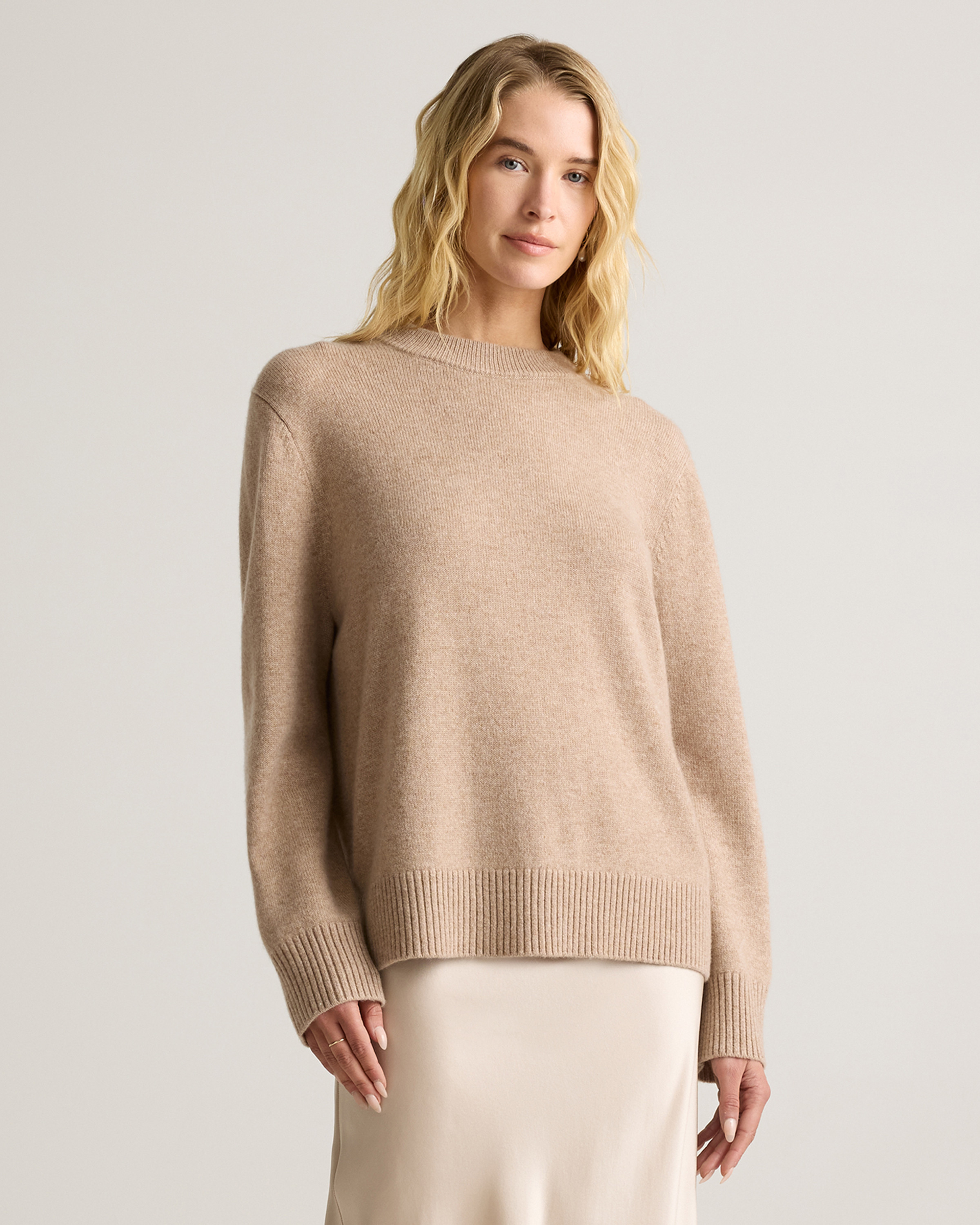 Quince | Women's Mongolian Cashmere Oversized Crewneck Sweater in Oatmeal, Size XS | Quince