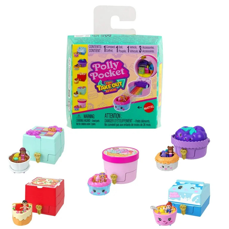 Polly Pocket Tiny Take Out Reveal Assortment, Micro Dolls & Compacts with Toy Cars, Food Theme Ve... | Walmart (US)