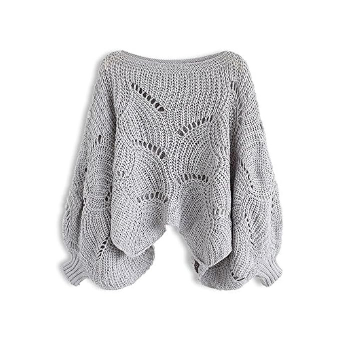 Chicwish Women's Grey Boat Neck Eyelet Open Knit Sweater | Amazon (US)