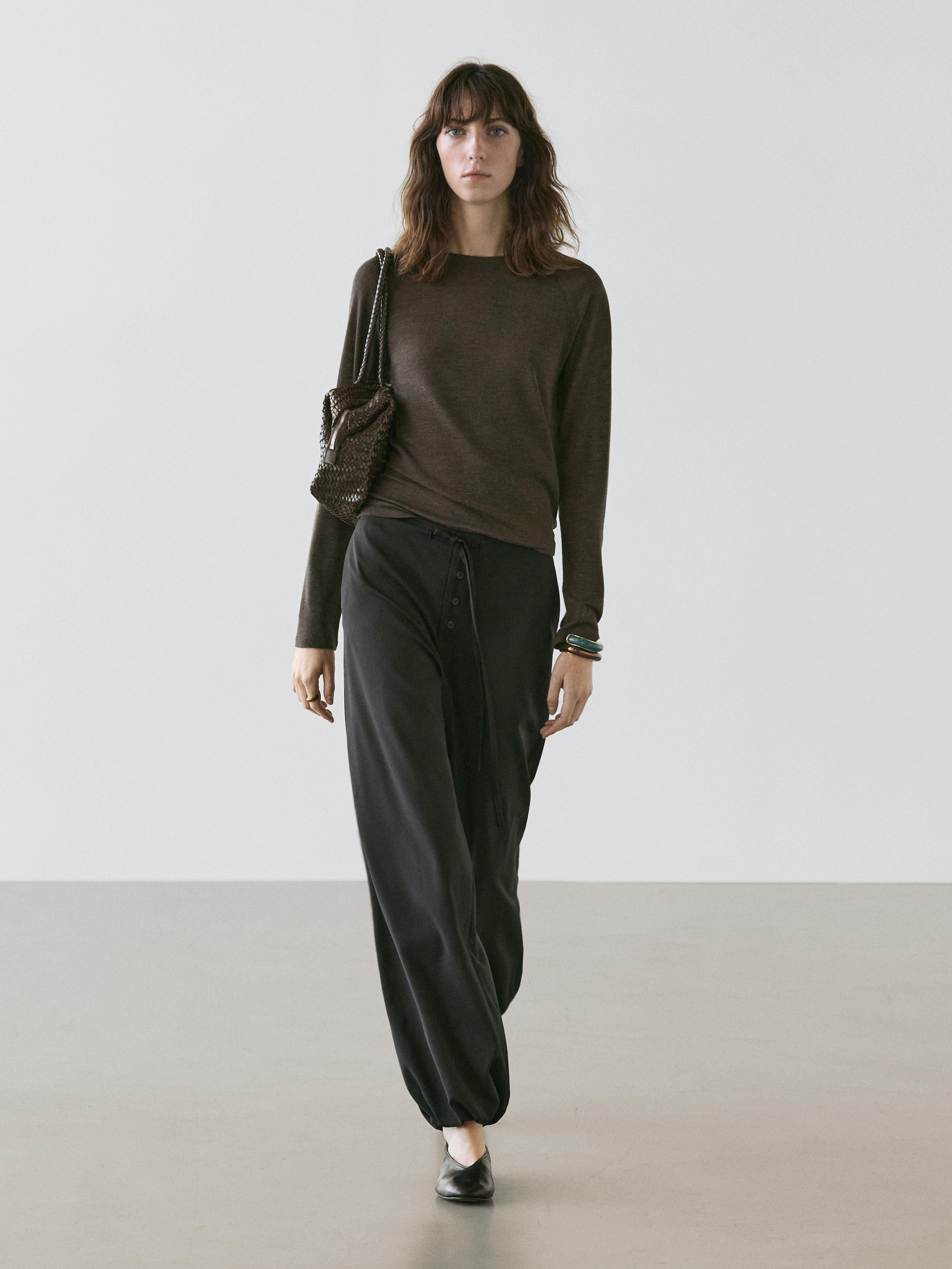 Wool sarouel trousers with tie detail | Massimo Dutti UK