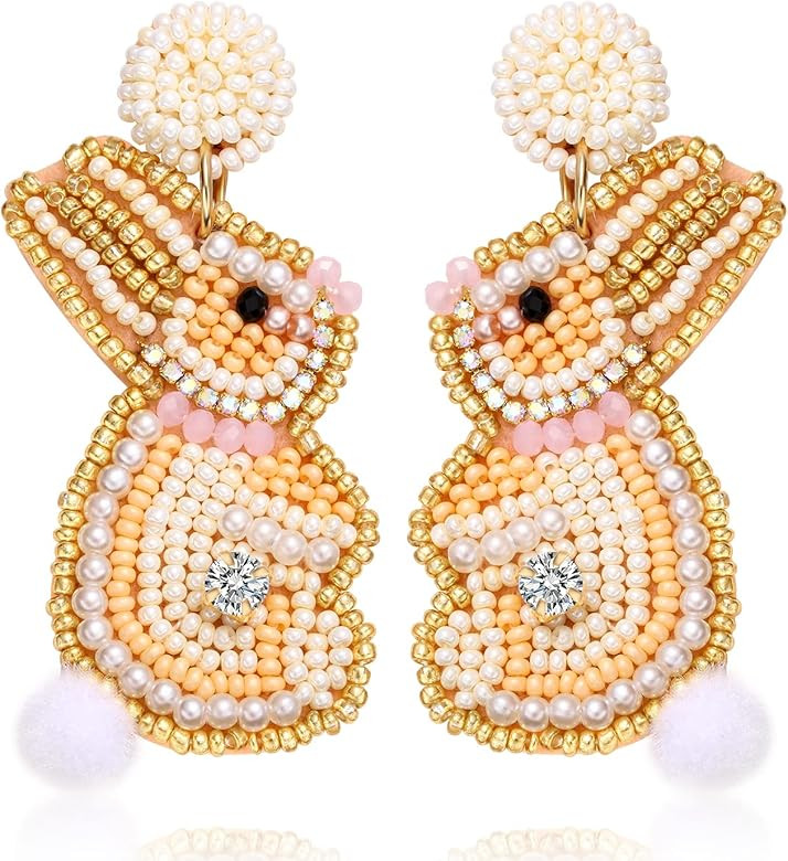 Easter Earrings Beaded Easter Bunny Earring for Women Handmade Cute Rabbit Drop Dangle Earrings E... | Amazon (US)