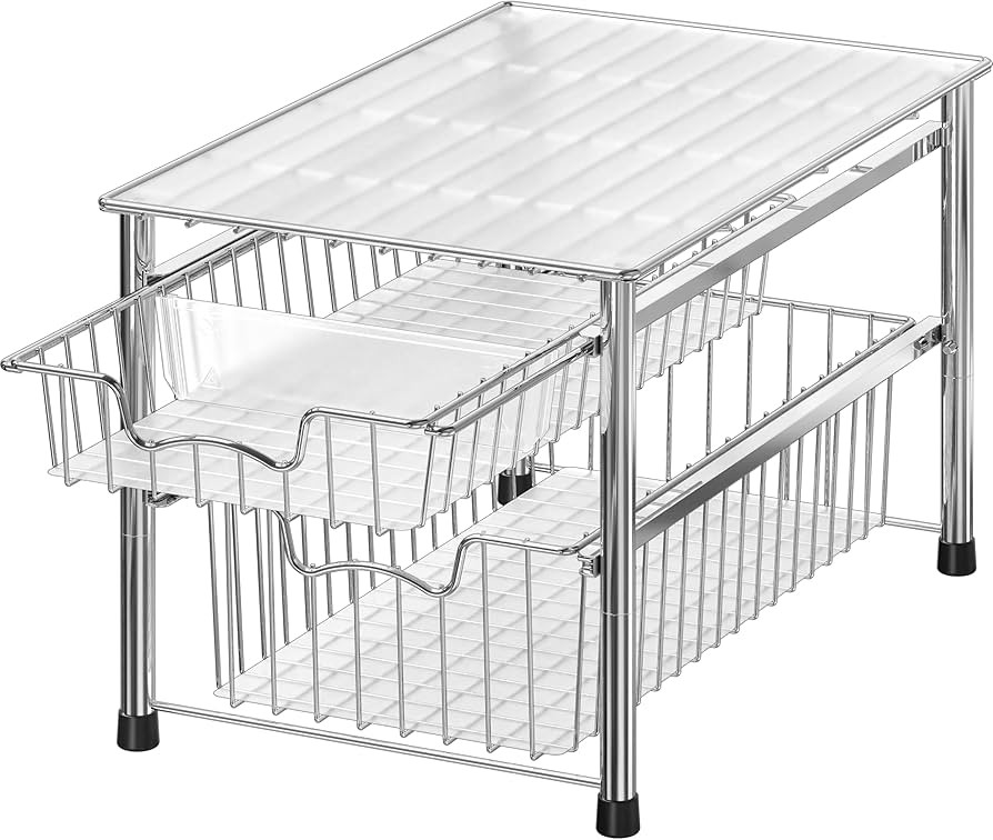 Simple Houseware Stackable 2 Tier Sliding Basket Organizer Drawer, Chrome | Amazon (US)