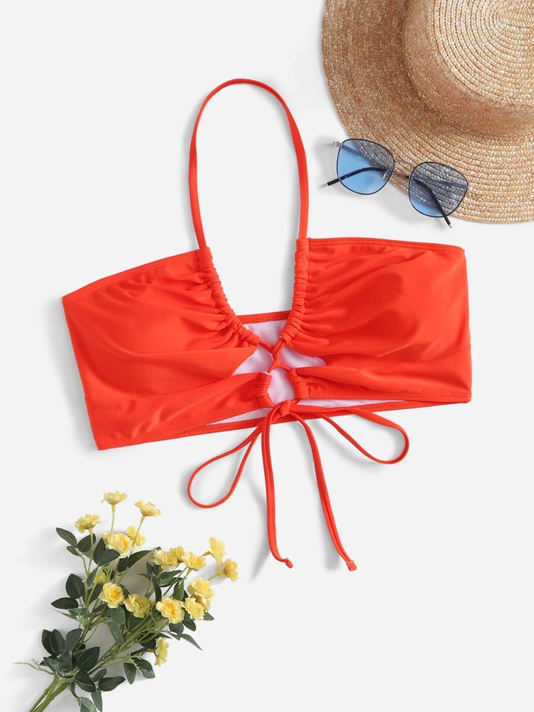 Plus Tie Front Halter Bikini Top | SHEIN