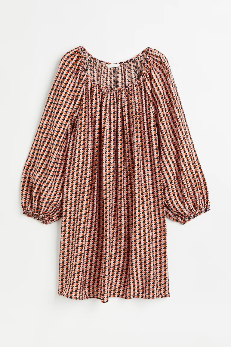 Balloon-sleeved Crêped Dress - Pink/patterned - Ladies | H&M US | H&M (US + CA)
