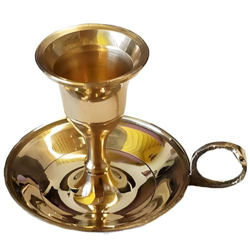Brass Chamberstick Taper Candle Holder - Vintage 3” Candle Holder with Handle - Solid Brass Finish - Fits Standard 7/8" Taper Candles | Amazon (US)