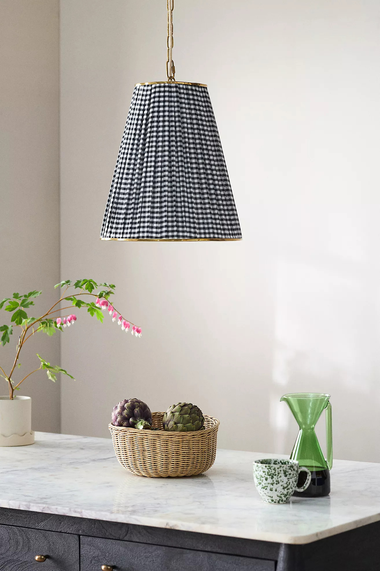 Lee Ruched Printed Shade Brass Tall Pendant | Anthropologie (US)